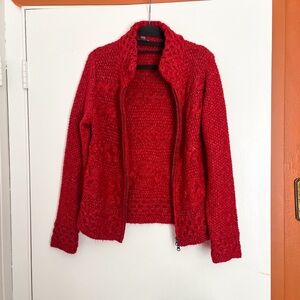 Vintage J Jill cable knit Women's Red zip up Sweater indie fisherman